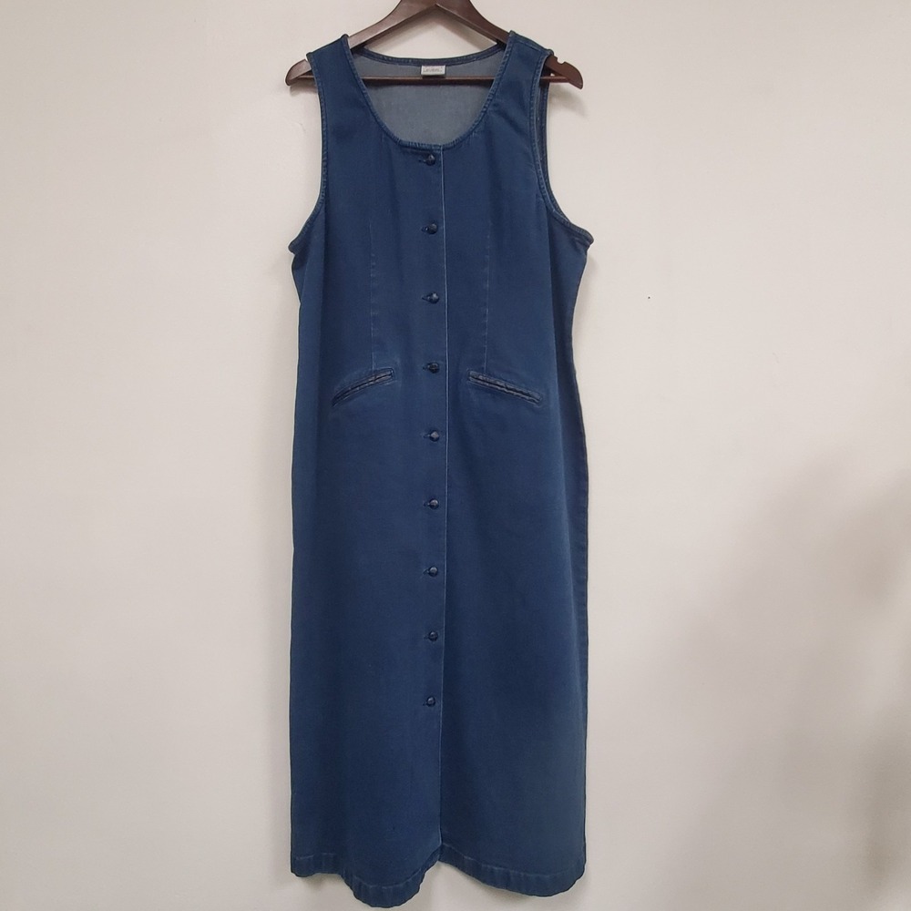 Vintage Westbound Womens Denim Button Maxi Dress Size L Petite Blue Overall